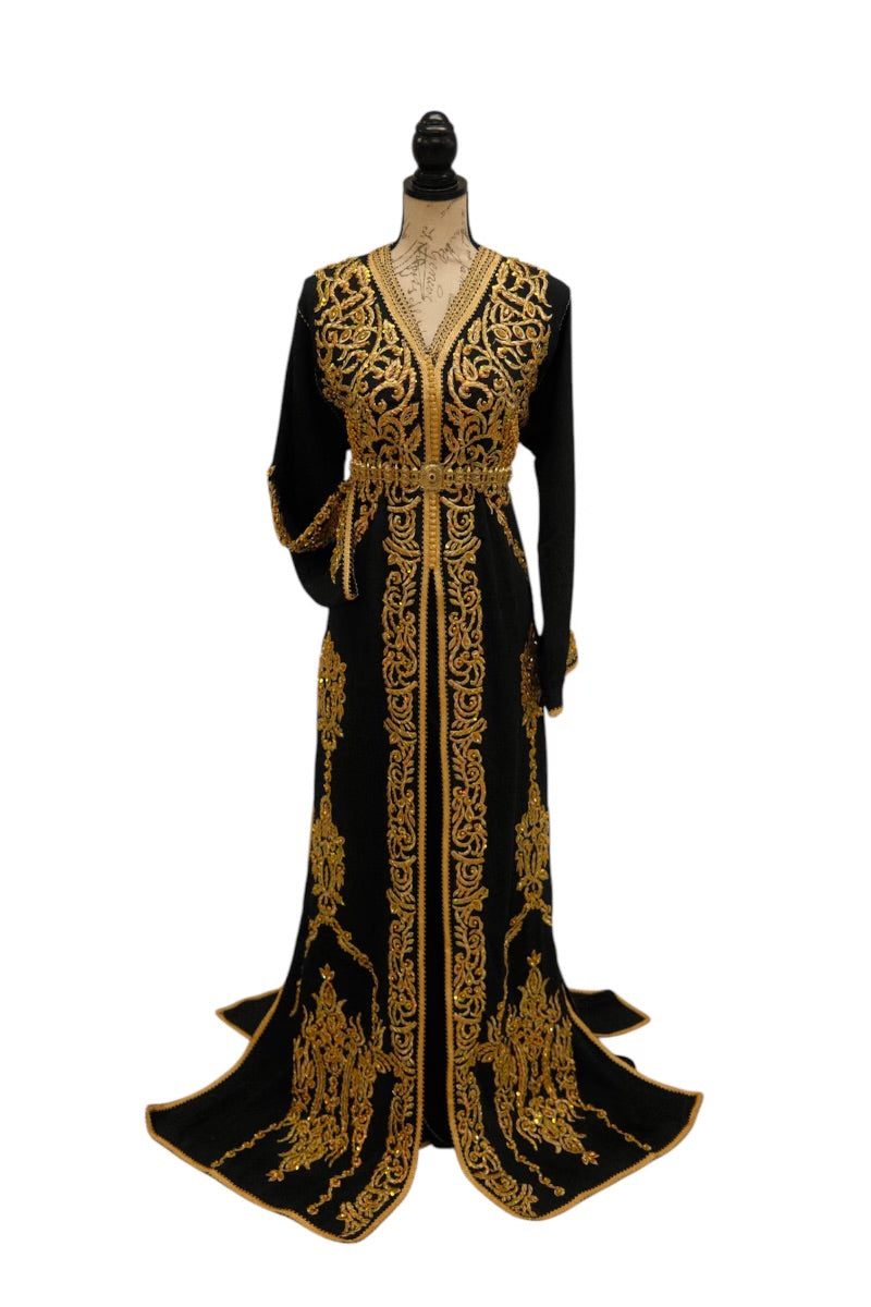 Elegant Black Moroccan Caftan for Weddings and Special Occasions