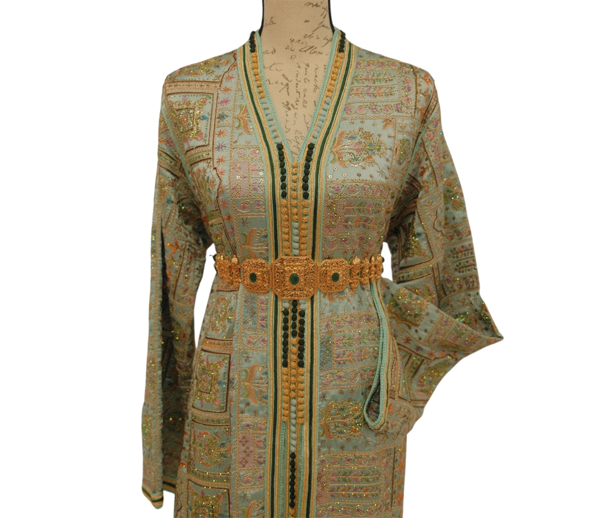 Authentic Moroccan Caftan – Mint Green, Beaded & Hand-Embroidered