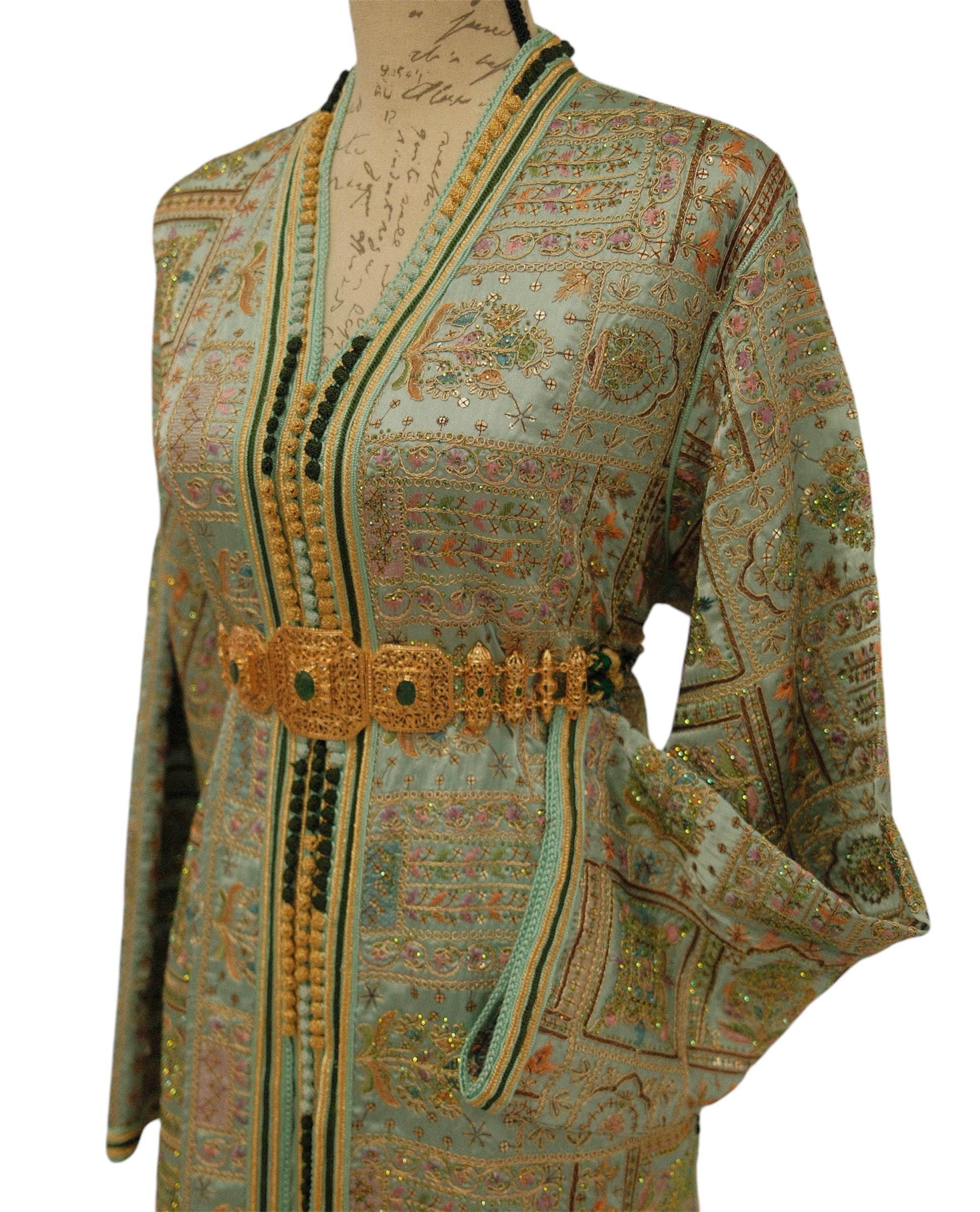 Authentic Moroccan Caftan – Mint Green, Beaded & Hand-Embroidered