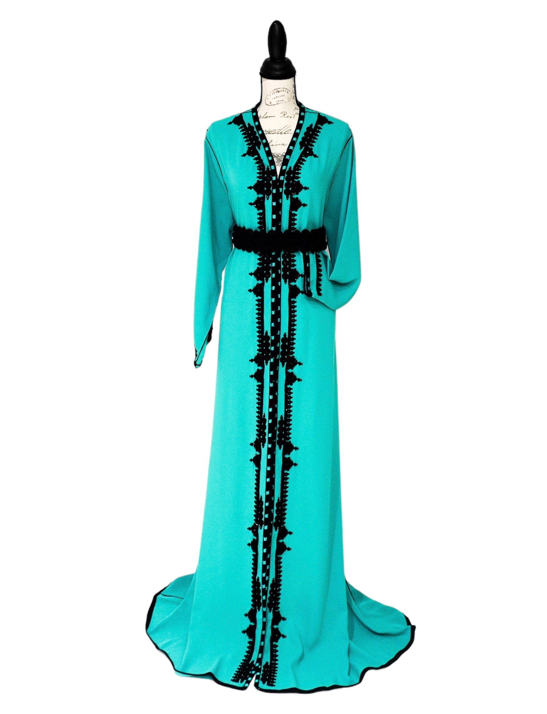 Black Beaded Mint Caftan