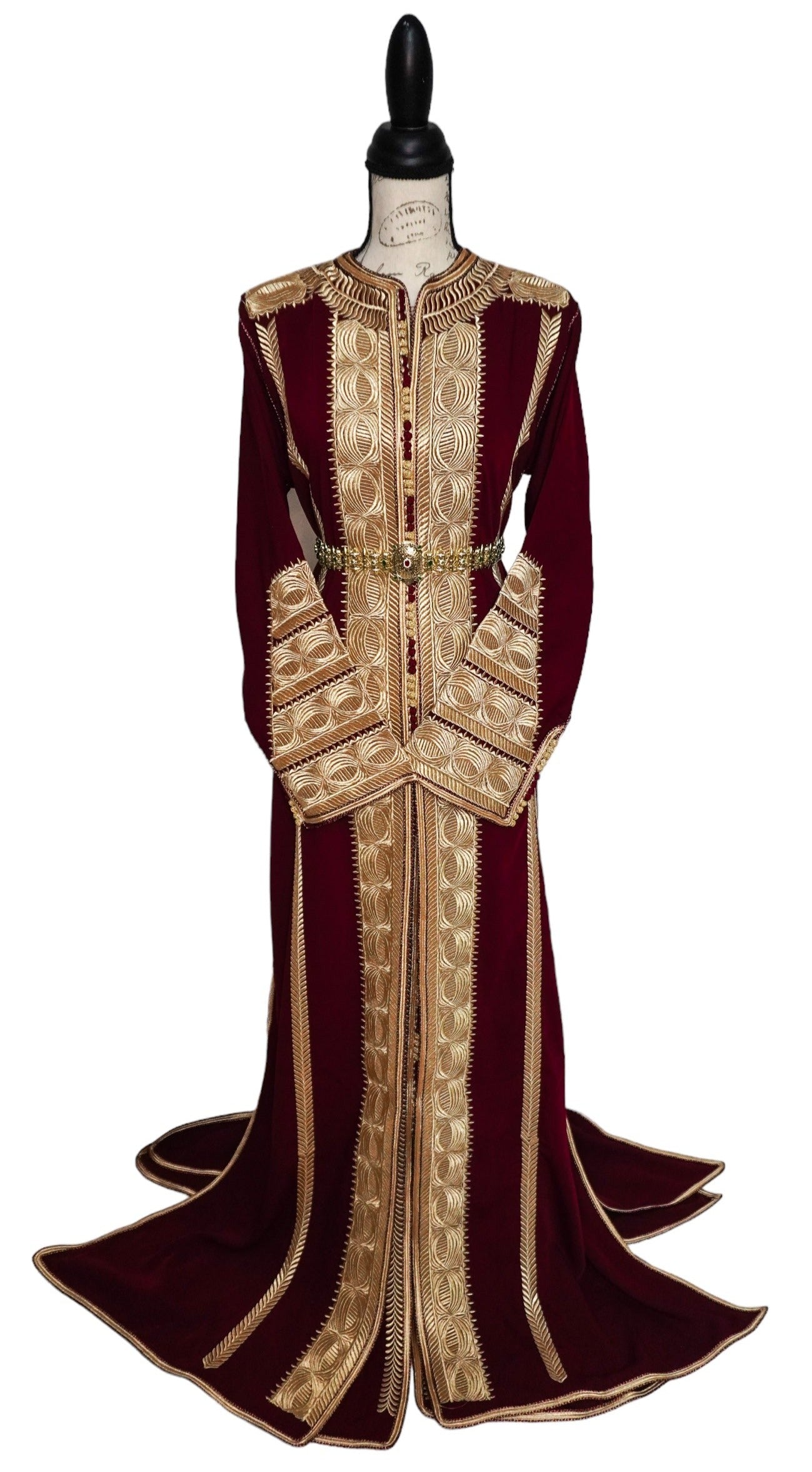 Majestic Burgundy Gold Caftan