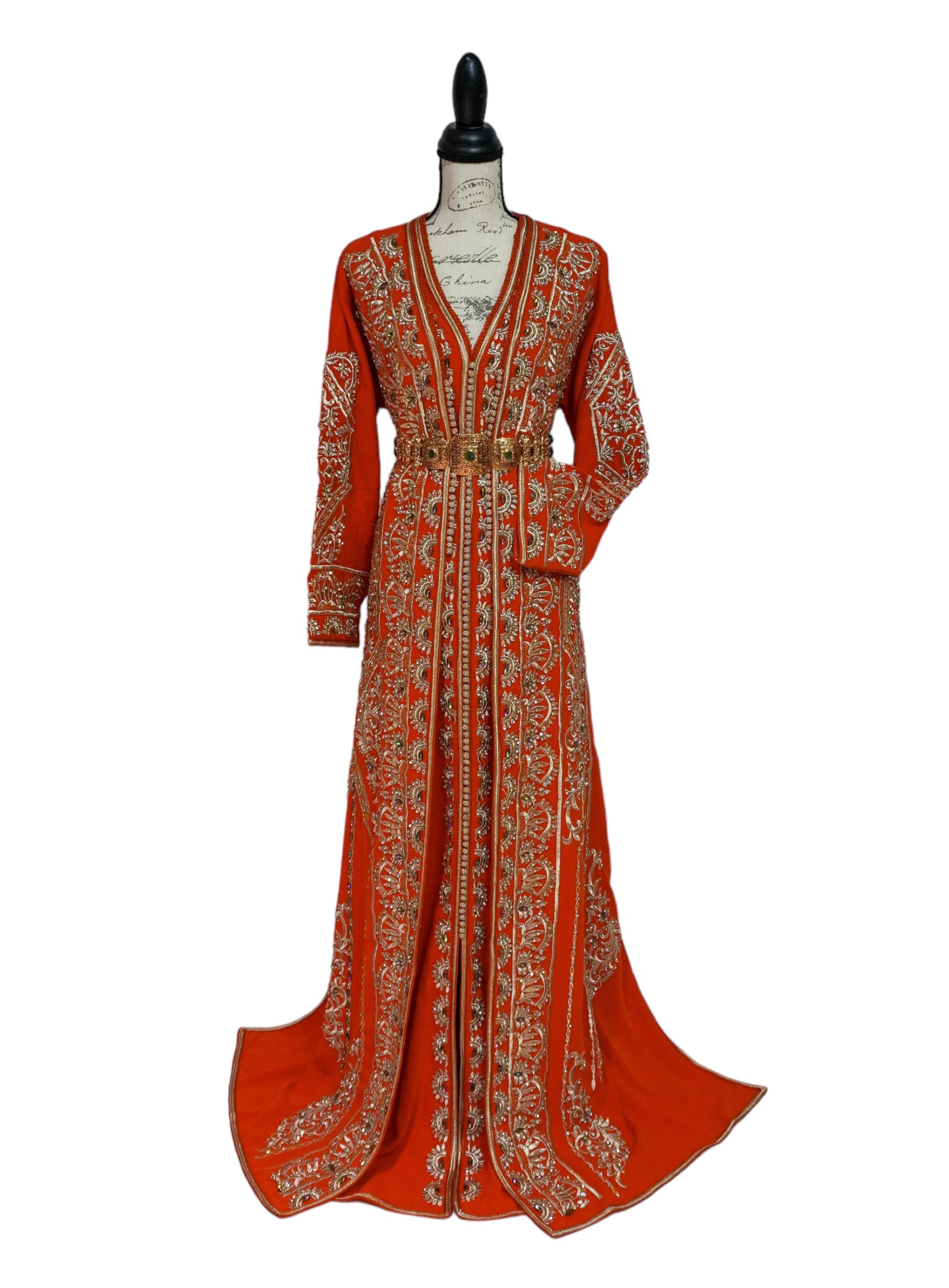 Plus-Size Orange Embroidered Caftan